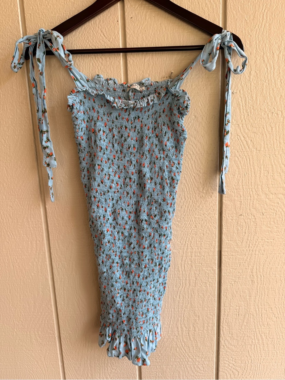 Free People Blue Floral Smocked Tie Shoulder Mini Dress XS